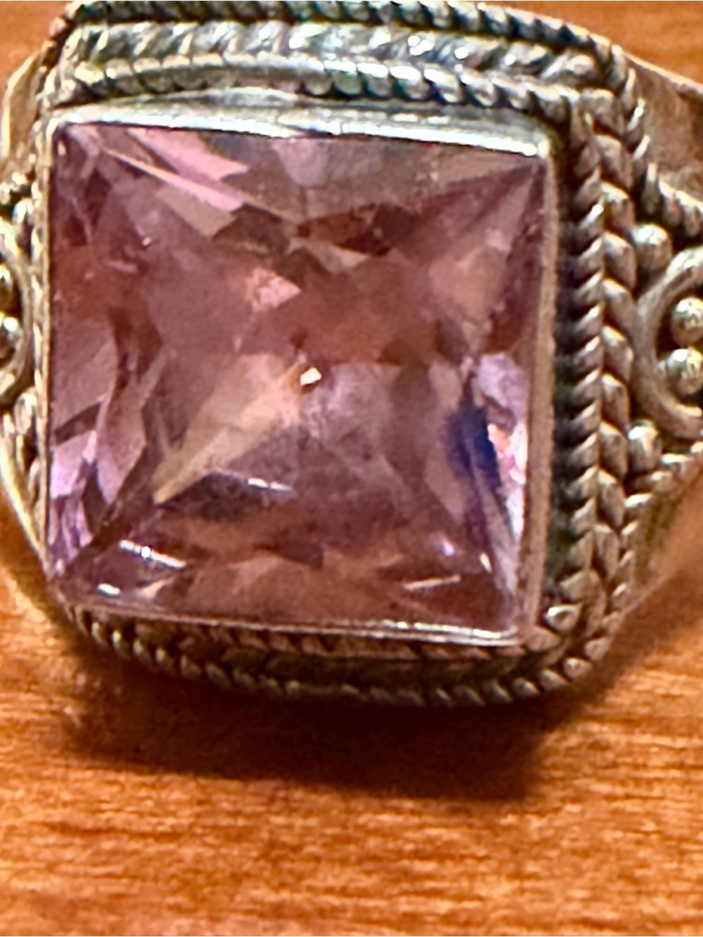 Sterling Silver Ring with Pink ice Square Gem 9